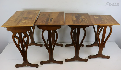 Galle Signed Set Of Inlaid Nesting Tables.