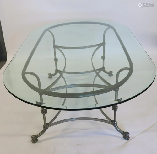 Italian Polished Steel And Glass Top Dining Table