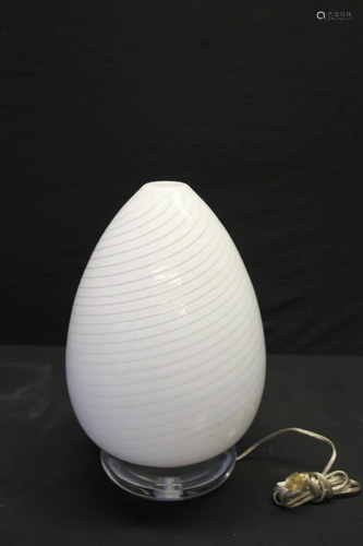 Vintage Art Glass Egg Form Table Lamp On Lucite