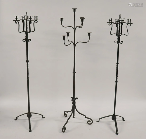 3 Antique Hand Wrought Iron Candlebra.