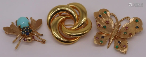 JEWELRY. Grouping of (3) 14kt Gold Brooches.