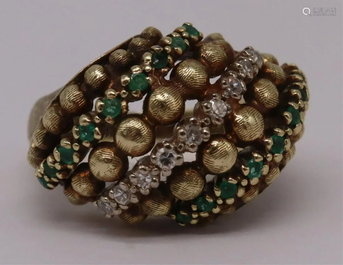 JEWELRY. 14kt Gold, Diamond, and Emerald Ring.