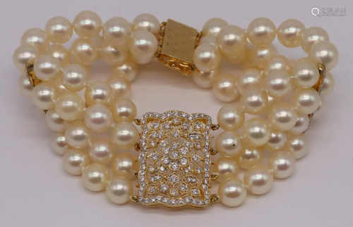 JEWELRY. Signed MXM 18kt Gold, Diamond and Pearl