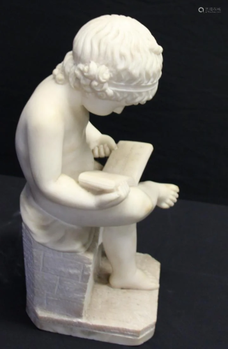 Antique Marble Sculpture Of A Child Reading .