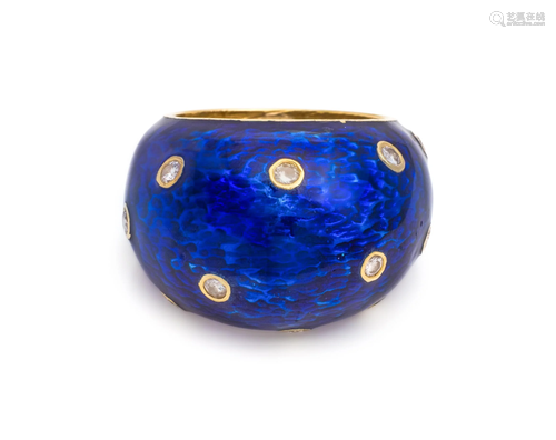 ENAMEL AND DIAMOND BOMBE RING