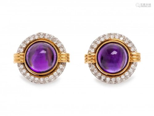 CARTIER, AMETHYST AND DIAMOND EARCLIPS