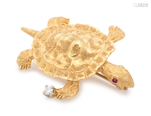 YELLOW GOLD, DIAMOND AND RUBY TURTLE…