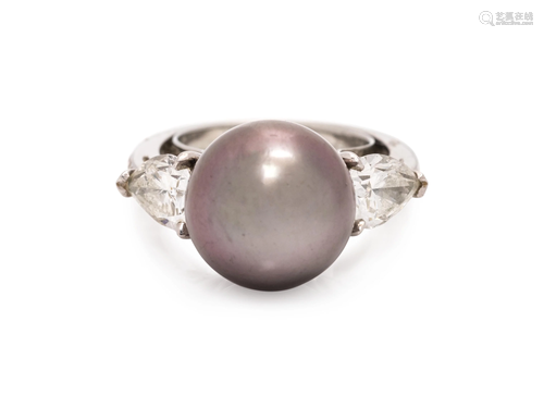 CULTURED PEARL AND DIAMOND RING