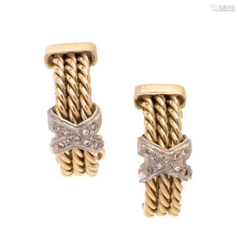 BICOLOR GOLD AND DIAMOND EARCLIPS