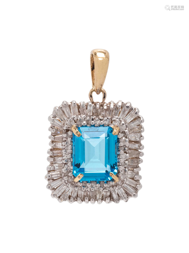 BLUE TOPAZ AND DIAMOND PENDANT