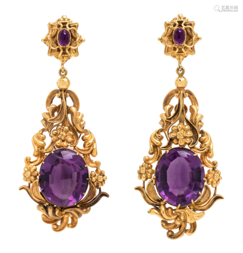 YELLOW GOLD AND AMETHYST EARCLIPS