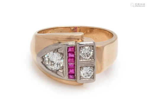 RETRO, DIAMOND AND RUBY RING