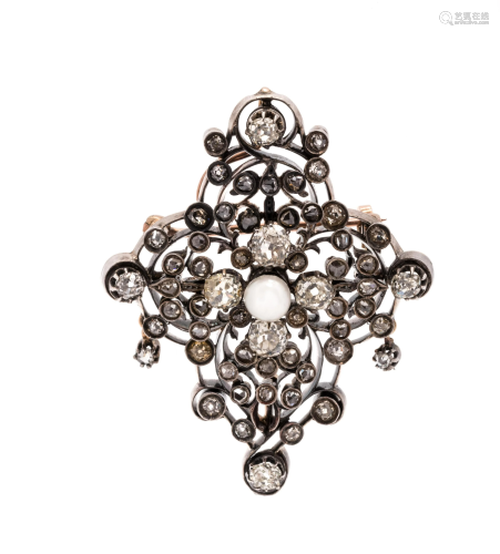 ANTIQUE, DIAMOND AND PEARL BROOCH