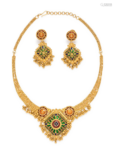 HIGH KARAT GOLD AND ENAMEL SET