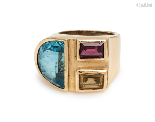 YELLOW GOLD AND MULTIGEM RING