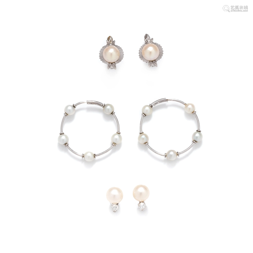 COLLECTION OF WHITE GOLD AND CULTURED PEARL …