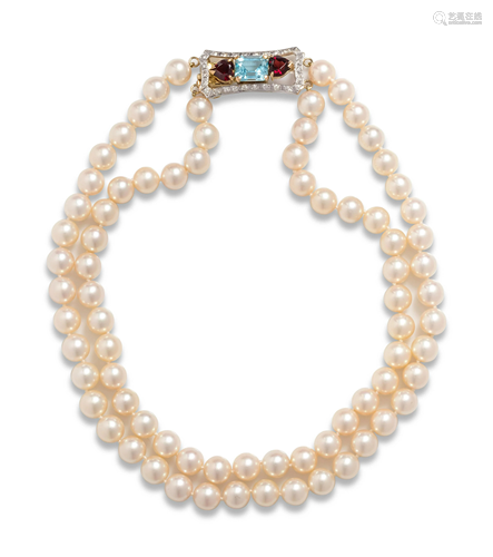 CULTURED PEARL AND GEMSTONE NECKLACE