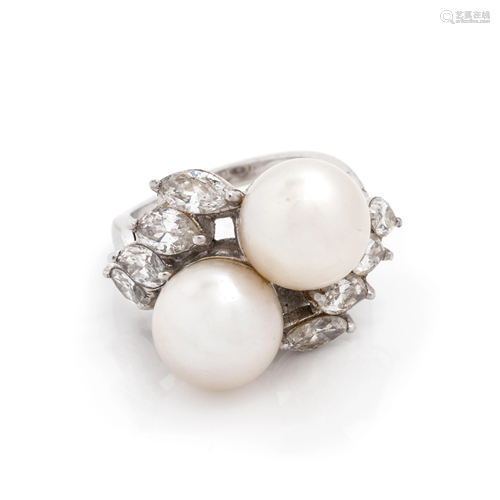 CULTURED PEARL AND DIAMOND RING