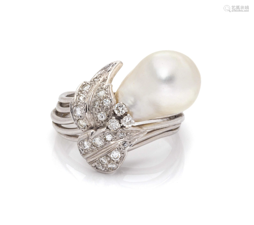 CULTURED BAROQUE PEARL AND DIAMOND RING