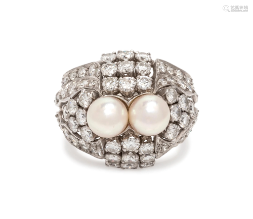 CULTURED PEARL AND DIAMOND RING