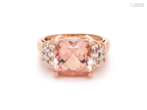 MORGANITE AND WHITE SAPPHIRE RING