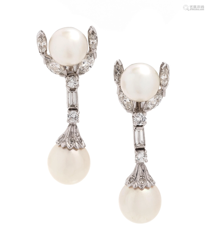 CULTURED PEARL AND DIAMOND EARCLIPS