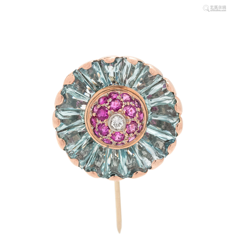 RETRO, AQUAMARINE, RUBY AND DIAMOND STICK …