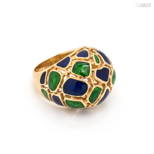 YELLOW GOLD AND ENAMEL RING