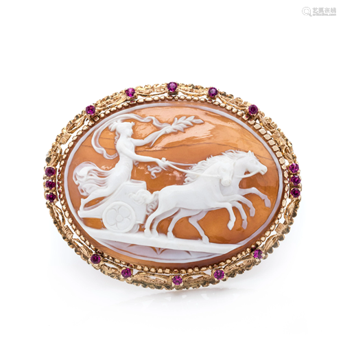 CAMEO AND RUBY BROOCH