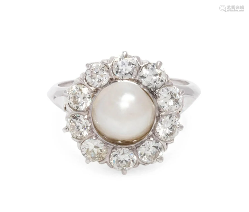 CULTURED PEARL AND DIAMOND RING