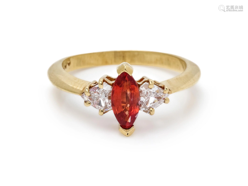 ORANGE SAPPHIRE AND DIAMOND RING