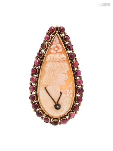 CAMEO AND GARNET PENDANT/BROOCH