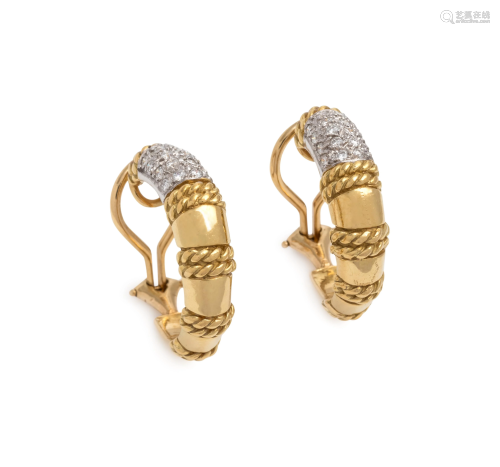CASSIS, BICOLOR GOLD AND DIAMOND EARCLIPS