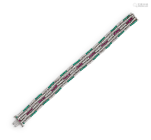 DIAMOND, EMERALD AND RUBY BRACELET