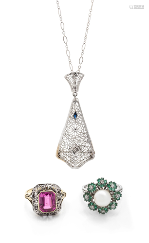 COLLECTION OF WHITE GOLD AND GEMSTONE JEWE…