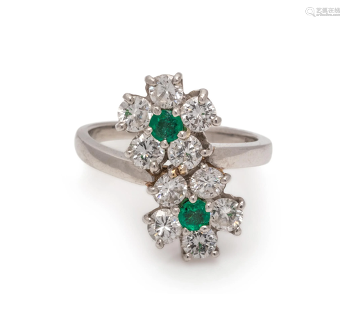 EMERALD AND DIAMOND FLOWER MOTIF RI…