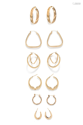 COLLECTION OF YELLOW GOLD HOOP EARRI…