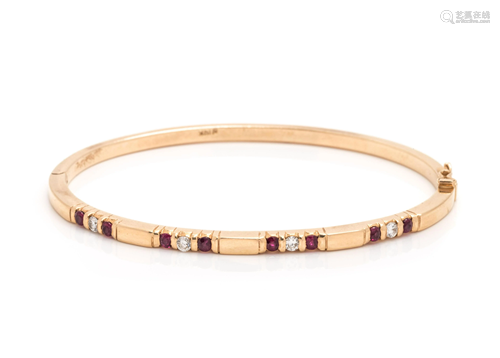 YELLOW GOLD, DIAMOND AND RUBY BANGL…