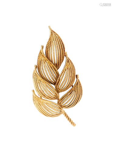 TIFFANY & CO., YELLOW GOLD LEAF BROOCH