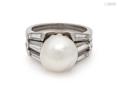 CULTURED PEARL AND DIAMOND RING