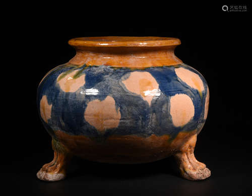 GONGXIAN KILN TRI COLORED THREE LEGGED CENSER