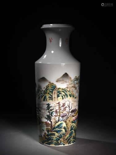 A PASTEL  PIGERFLASCHE   PAINTED  WITH LANDSCAPE  AND  POETRY  IN  THE  REPUBLIC  OF  CHINA