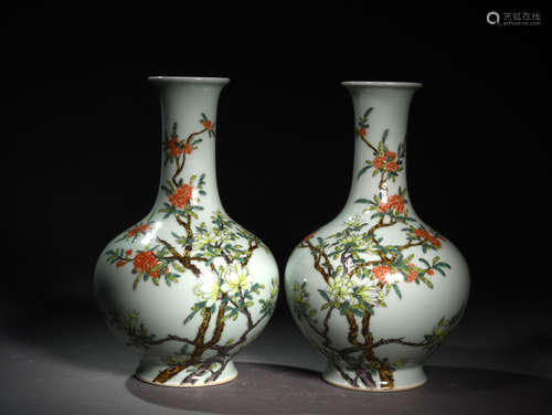 A PAIR  OF  ENAMEL FLOWER  VASES  IN QING  YONGZHNEG