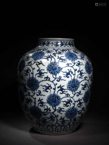 A BLUE AND  WHITE  BIG FLOWER POT  WITN  TIE  BRANCHES  IN MING  WANLI