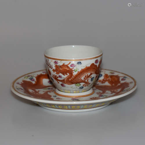 QING dragon cup and saucer