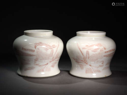 A  PAIR  OF  PORCELAIN CARVING   LANDSCAPE  JARS  IN  THE REPUBLIC  OF  CHINA