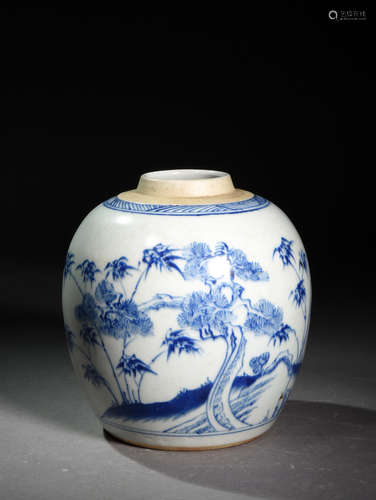 A  BLUE  AND  WHITE   FLOWER POT  IN  QING  DYNASTY