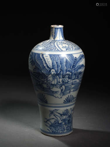 A  BLUE  AND  WHITE LIGHT  PAINTED  BOTTLE  WITH GAO SHI CHARACTER  IN  MING  WANLI