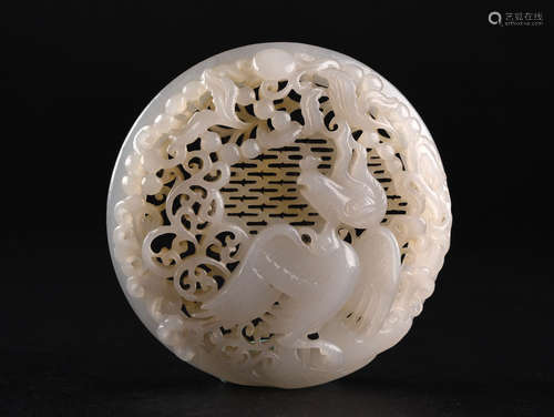 A RETICULATED WHITE JADE PLAQUE, QING DYNASTY