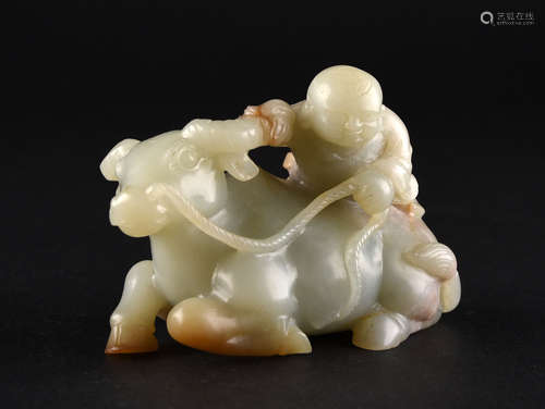 A CREAMY WHITE AND RUSSET BUFFALO AND KID, QING DYNASTY